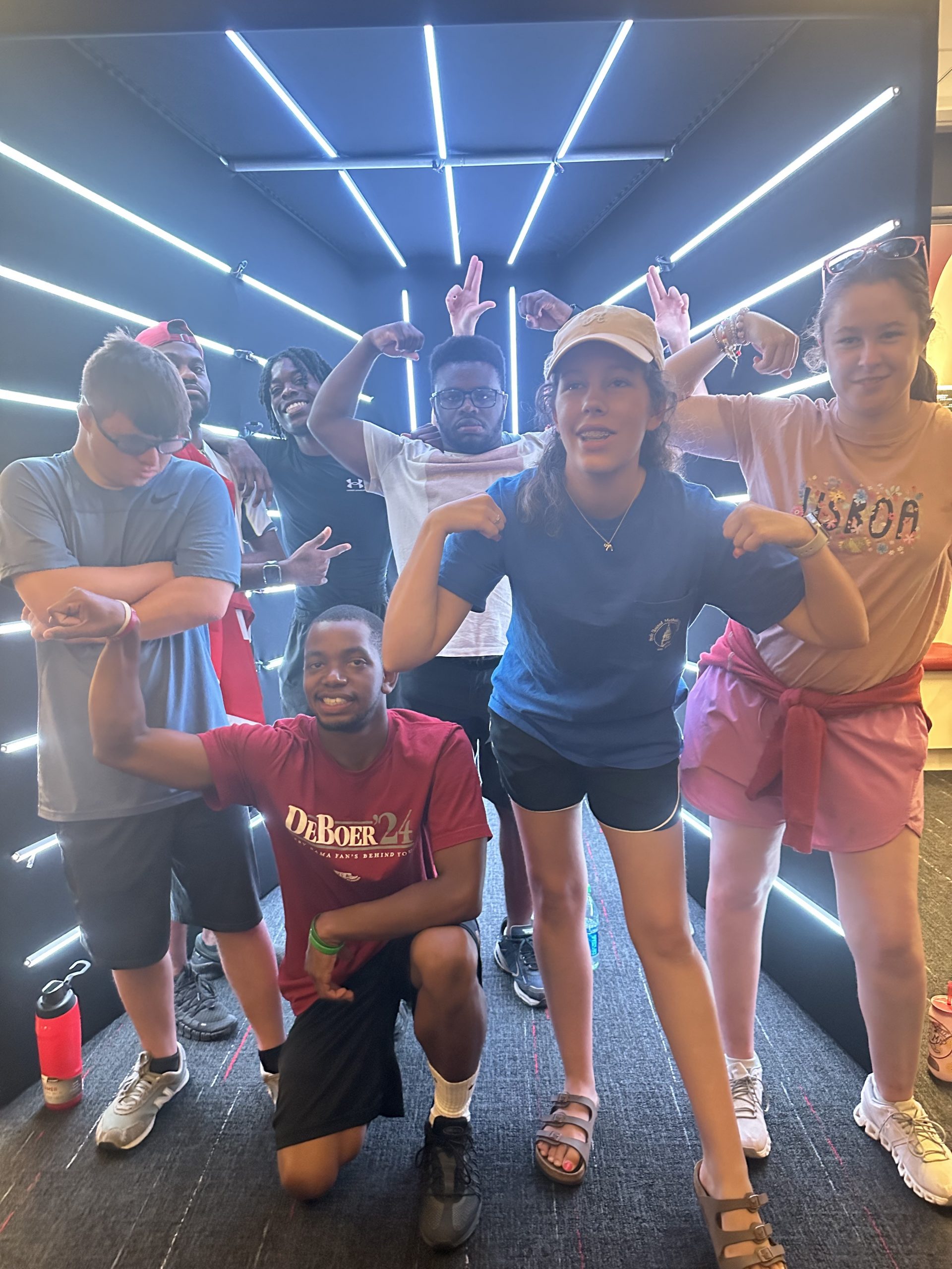 Students flexing for the camera.